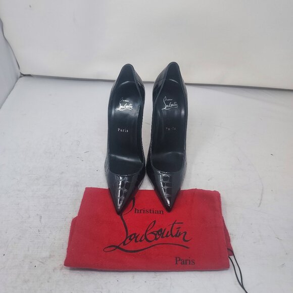 Christian Louboutin Patent Black Kate Crocodile Croc Pump Shoe - Picture 6 of 12